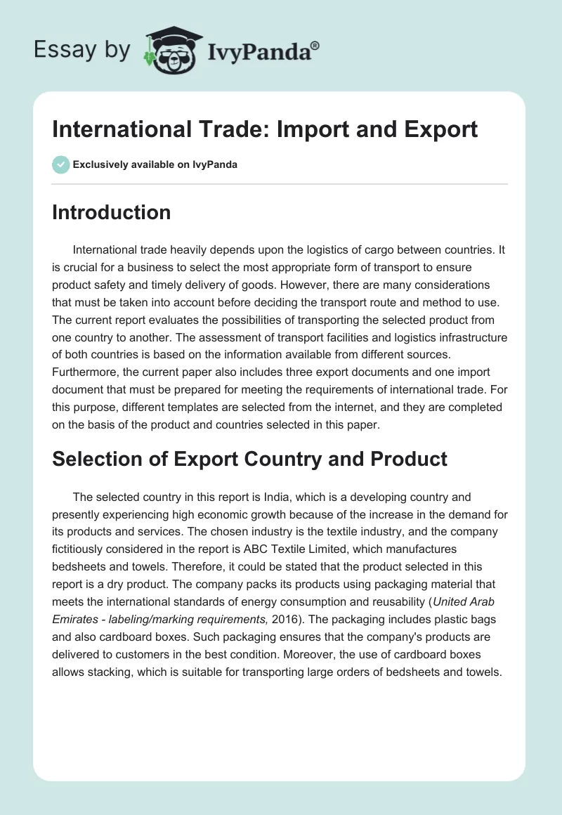 International Trade: Import and Export. Page 1
