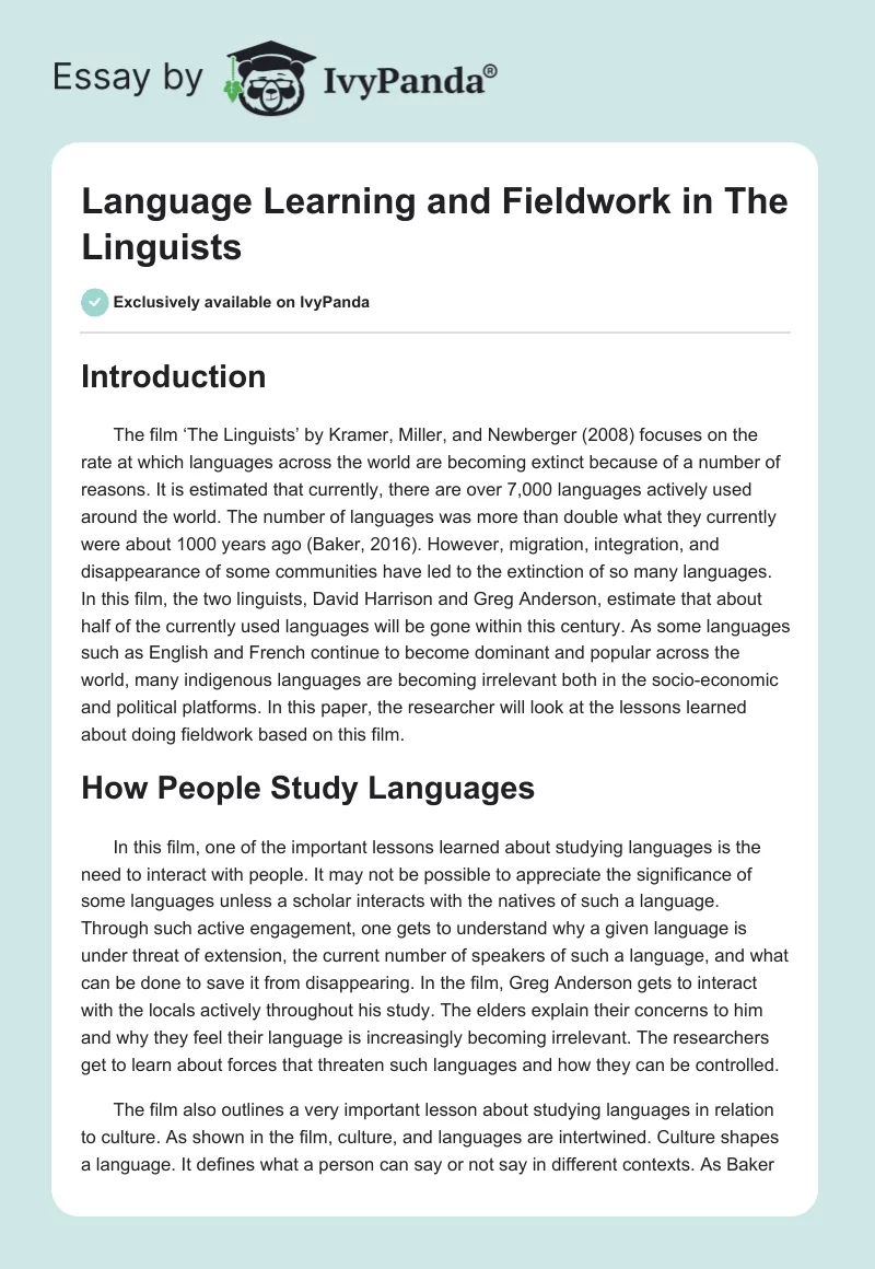 Language Learning and Fieldwork in "The Linguists". Page 1