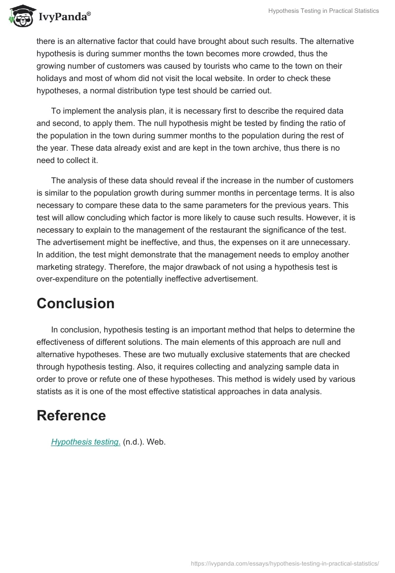 Hypothesis Testing in Practical Statistics. Page 2