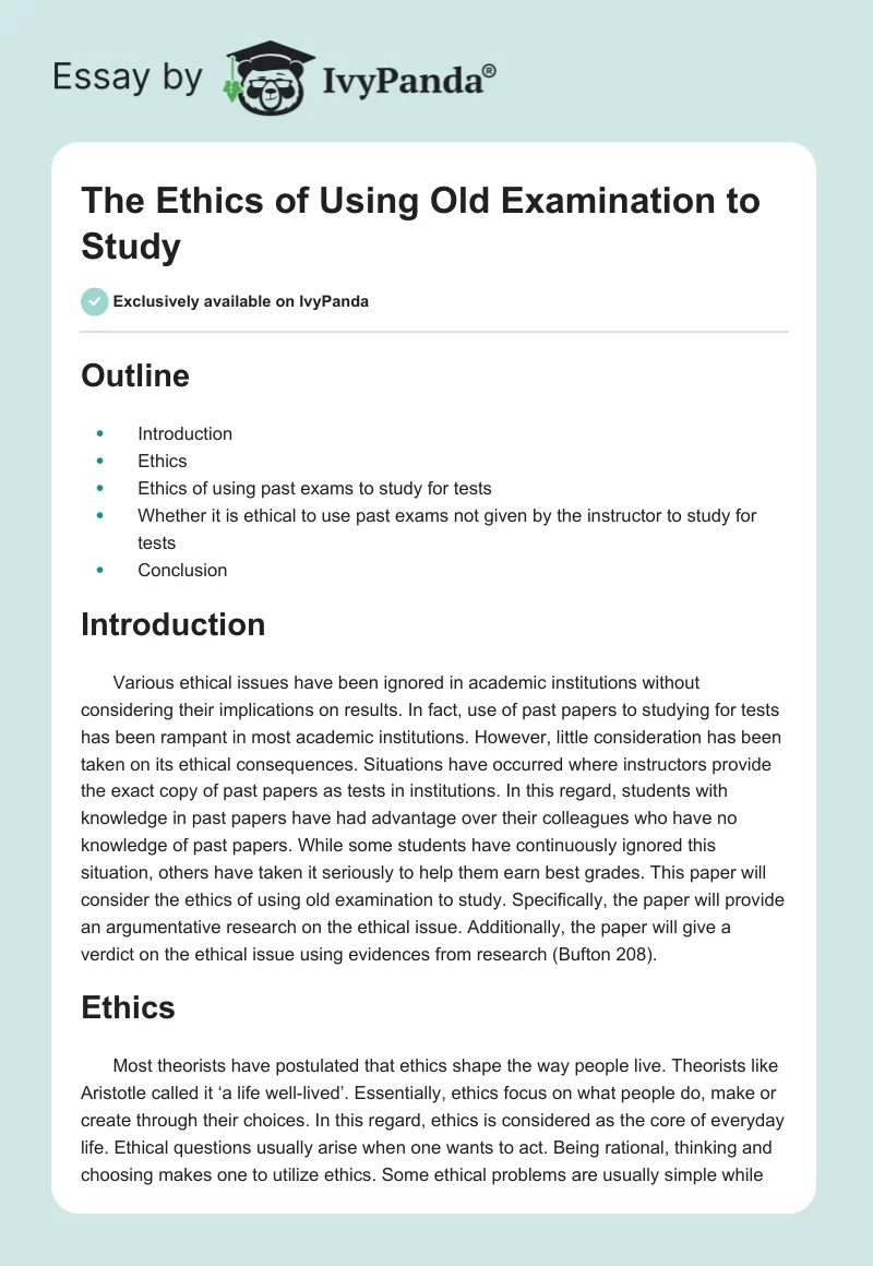 The Ethics of Using Old Examination to Study. Page 1