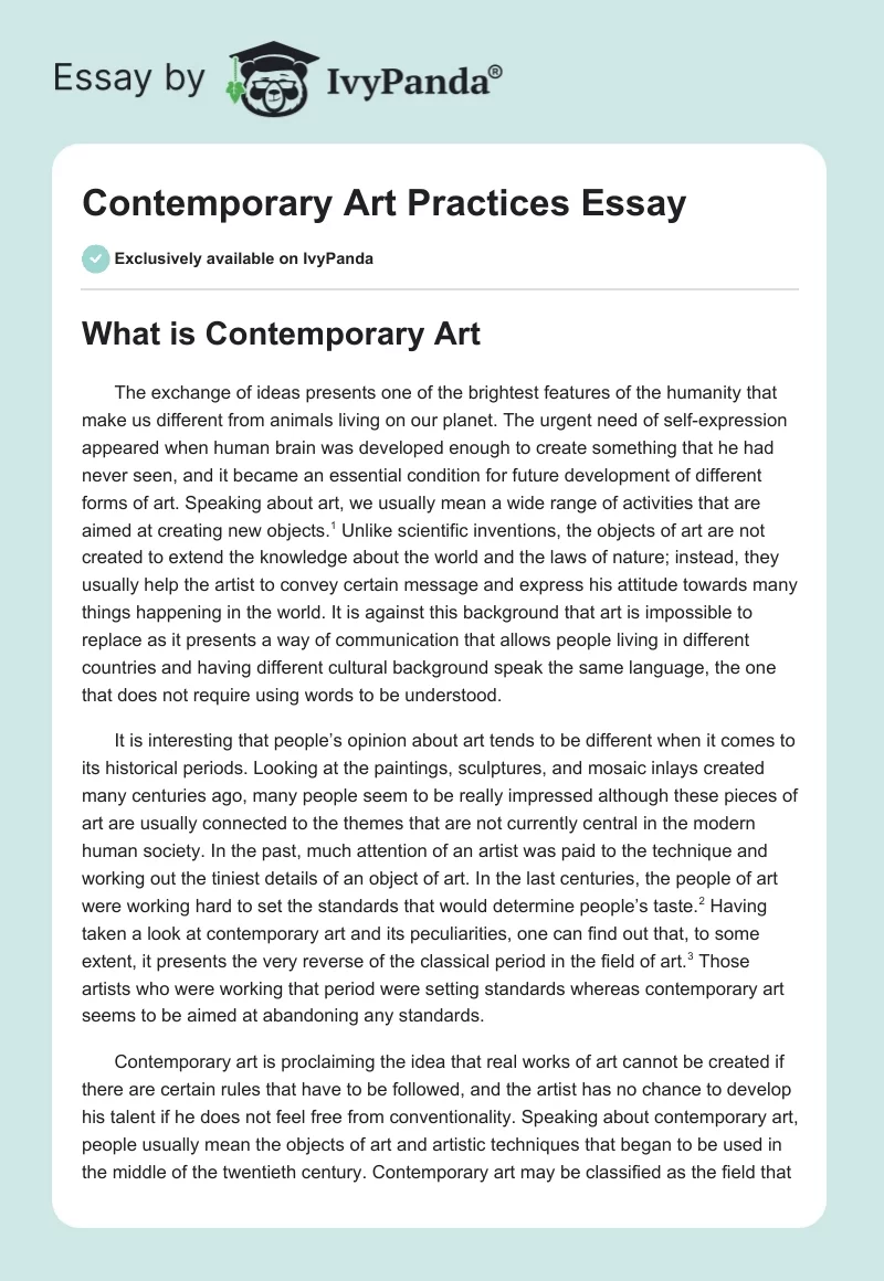 Contemporary Art Practices Essay. Page 1