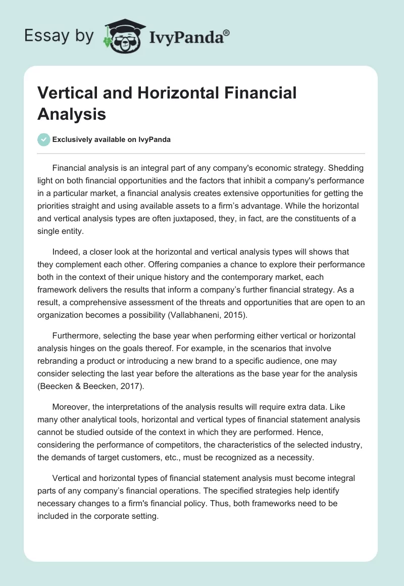 Vertical and Horizontal Financial Analysis. Page 1