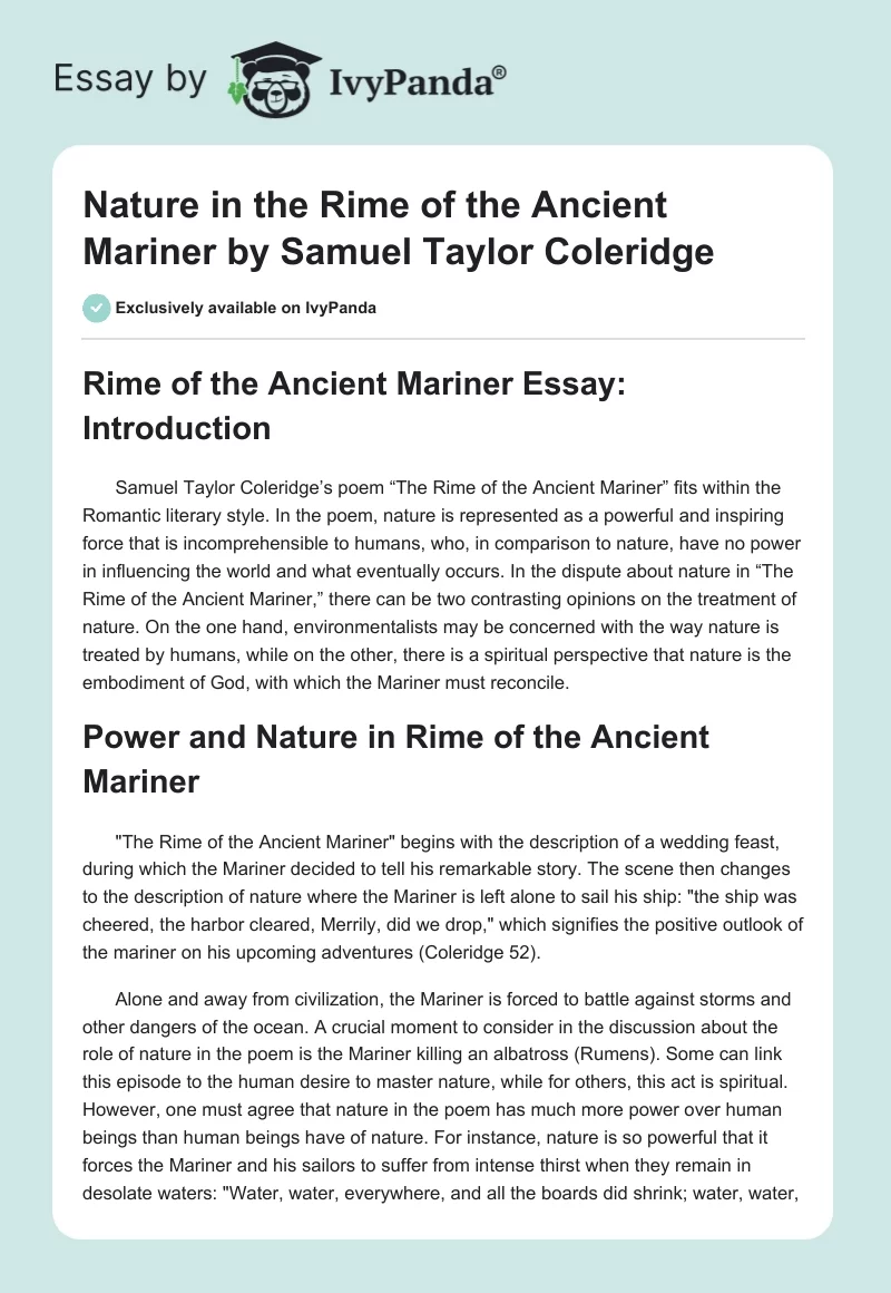 Nature in the Rime of the Ancient Mariner by Samuel Taylor Coleridge. Page 1