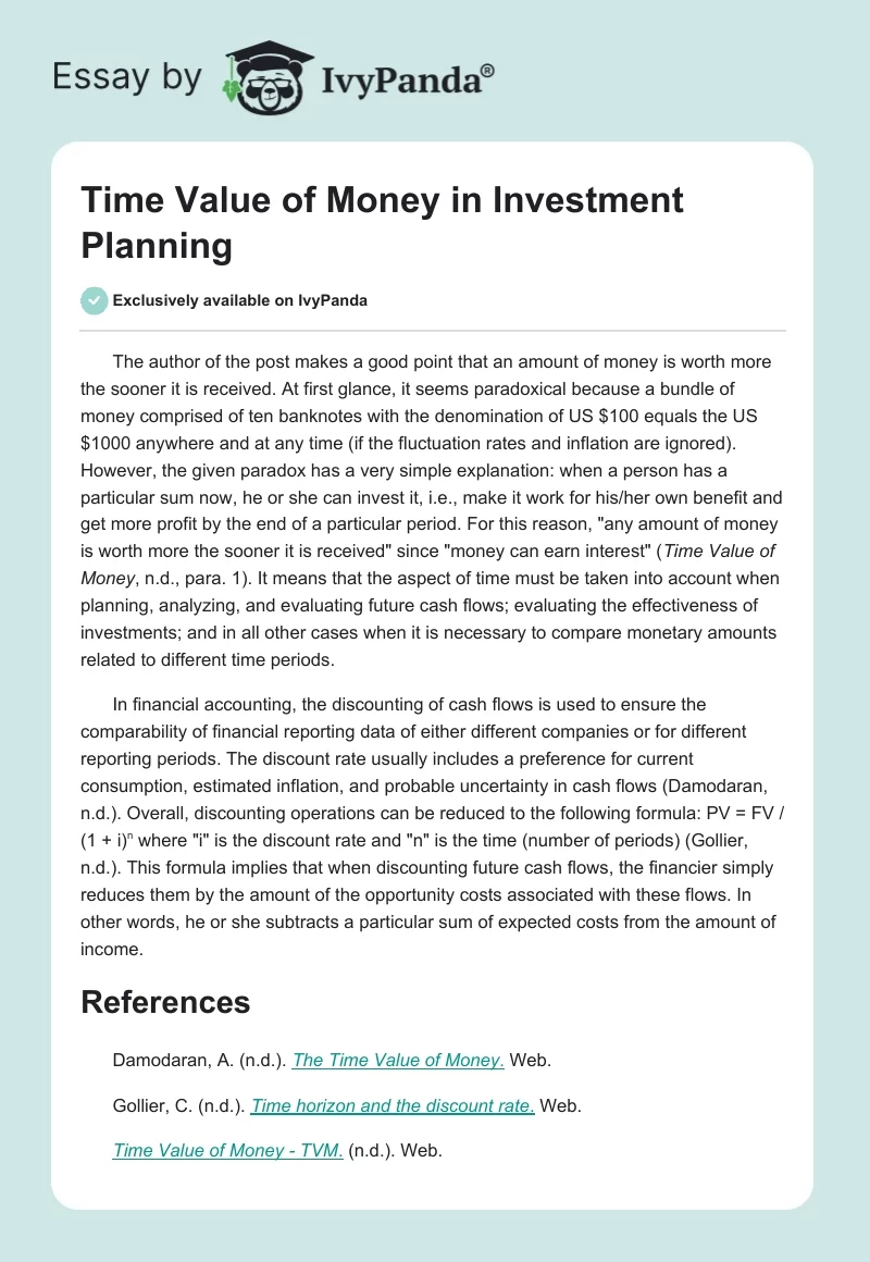 Time Value of Money in Investment Planning. Page 1