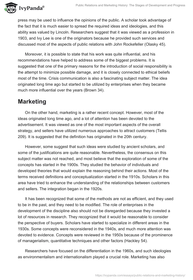 Public Relations and Marketing History: The Stages of Development and Progress. Page 2