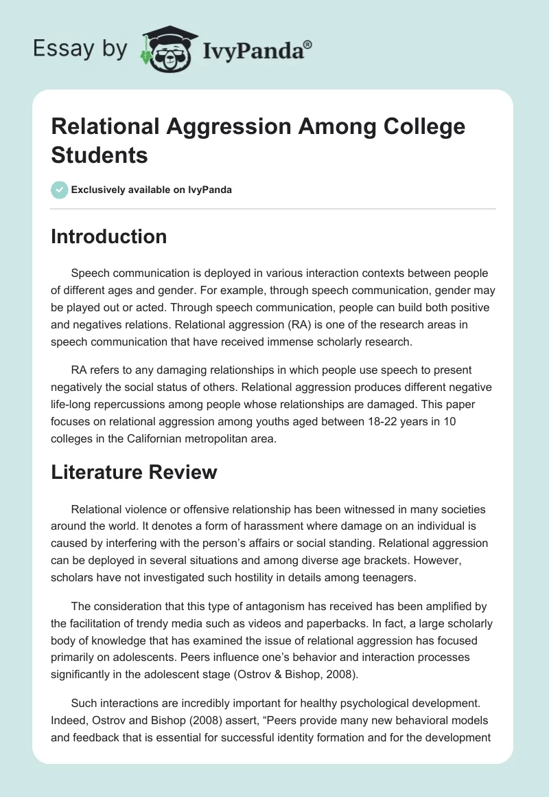 Relational Aggression Among College Students. Page 1