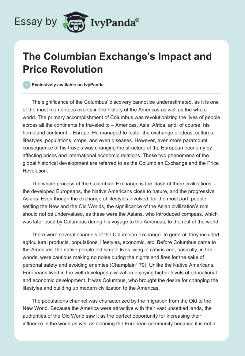 The Columbian Exchange's Impact and Price Revolution. Page 1