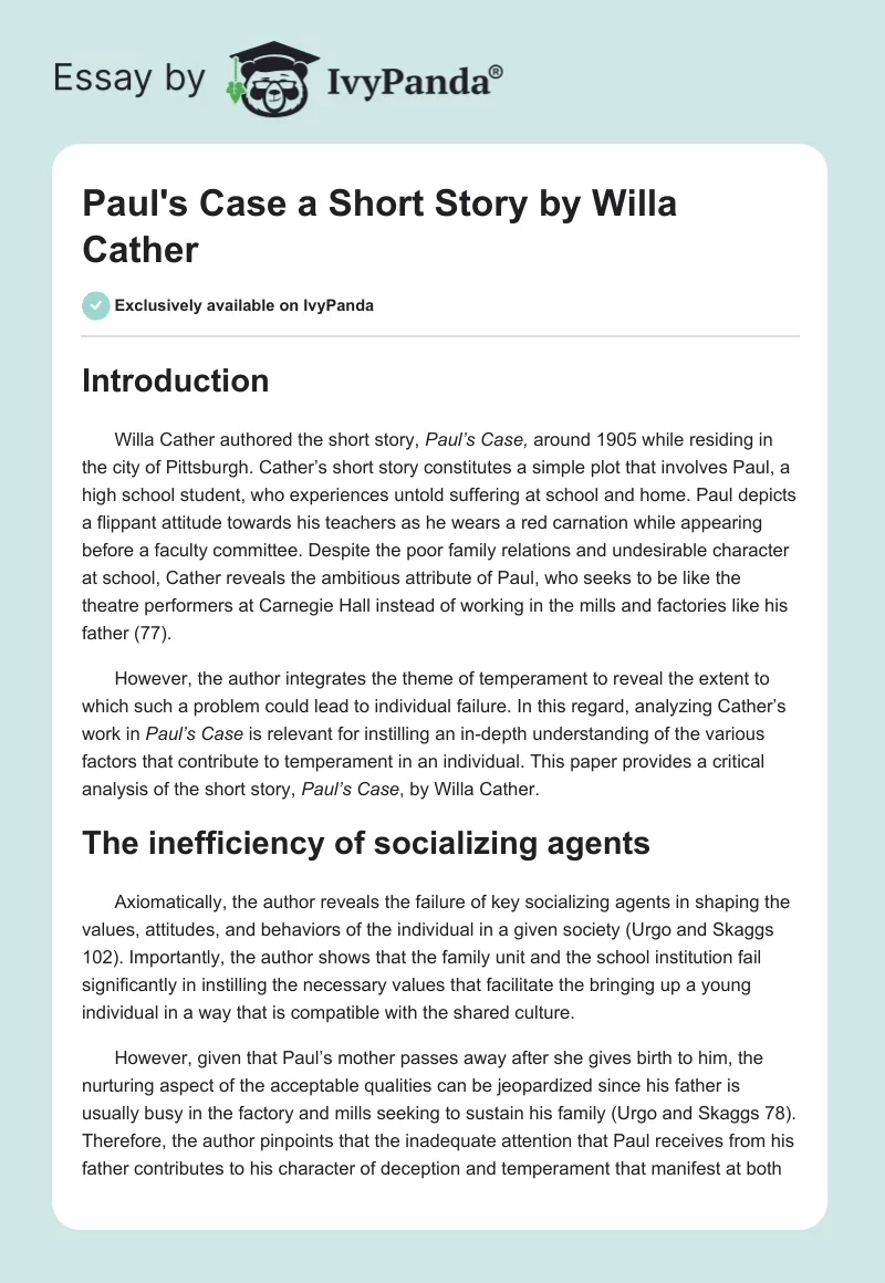"Paul's Case" a Short Story by Willa Cather. Page 1