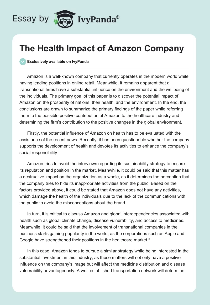 The Health Impact of Amazon Company. Page 1