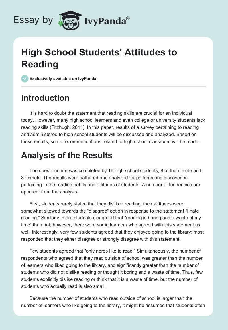 High School Students' Attitudes to Reading. Page 1