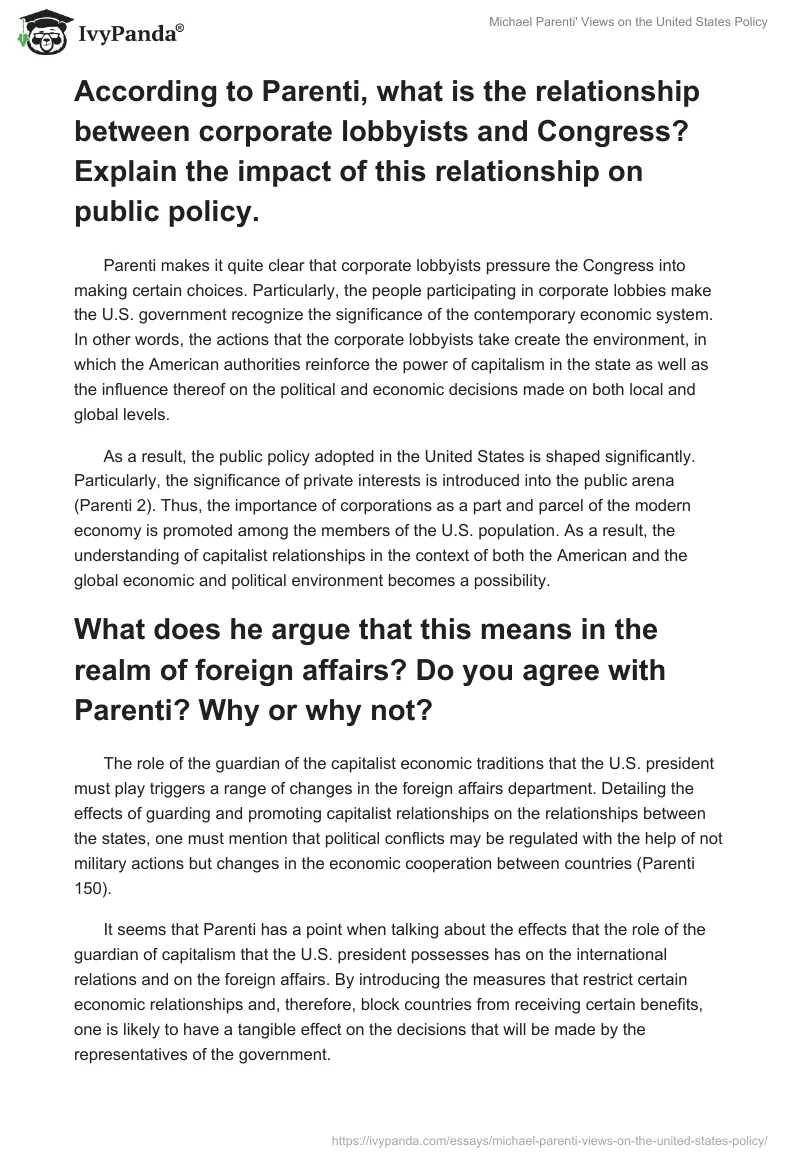 Michael Parenti' Views on the United States Policy. Page 2