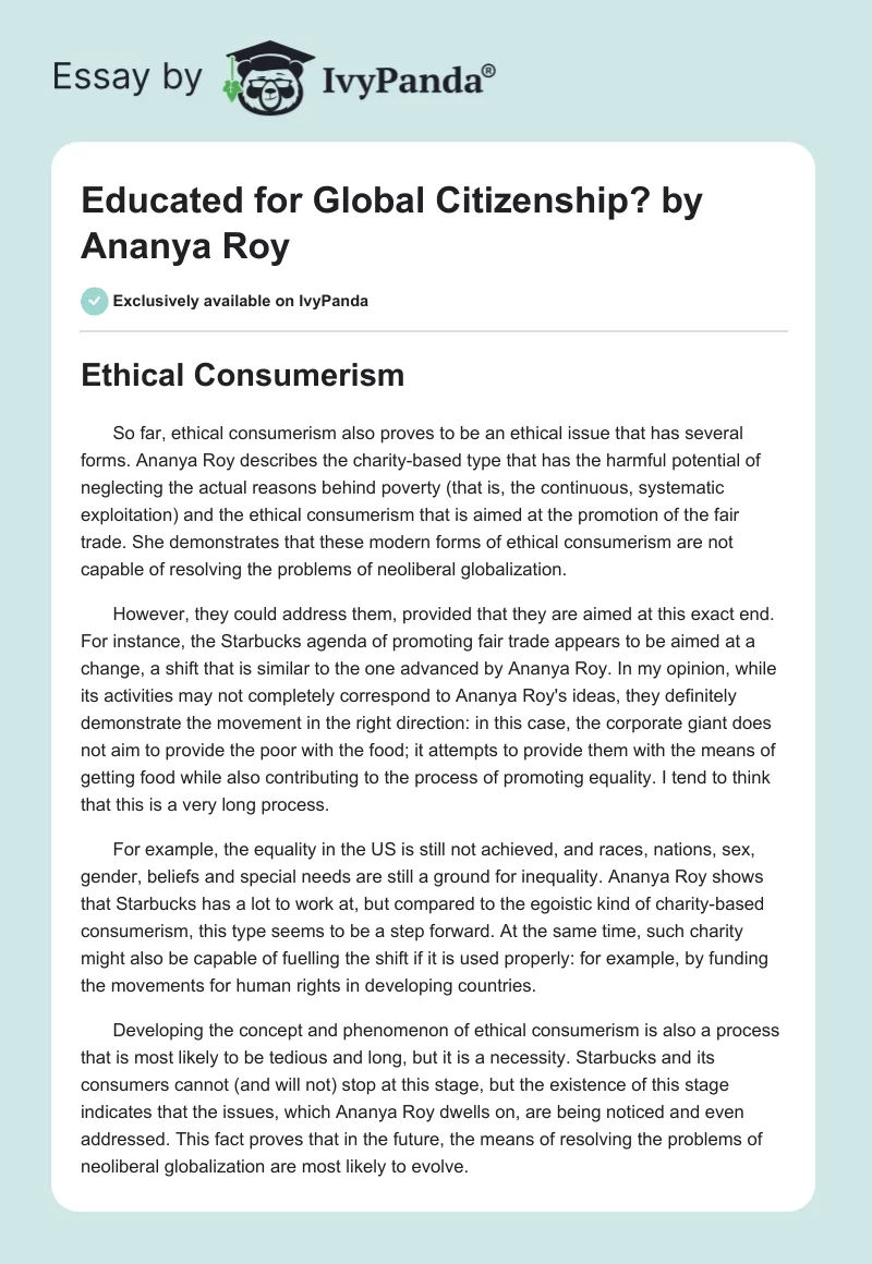 "Educated for Global Citizenship?" by Ananya Roy. Page 1