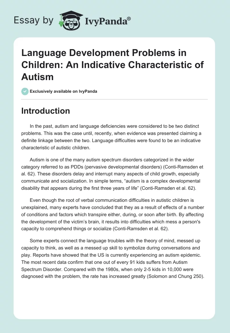Language Development Problems in Children: An Indicative Characteristic of Autism. Page 1