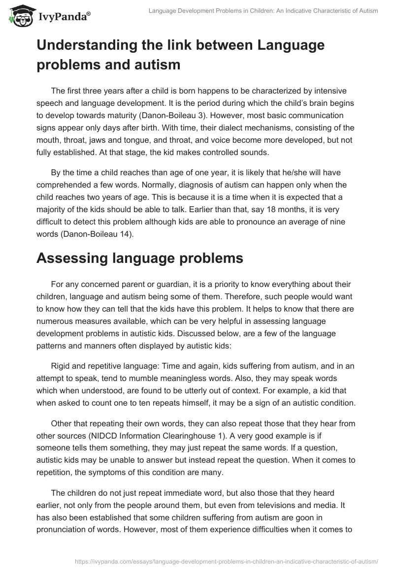 Language Development Problems in Children: An Indicative Characteristic of Autism. Page 2