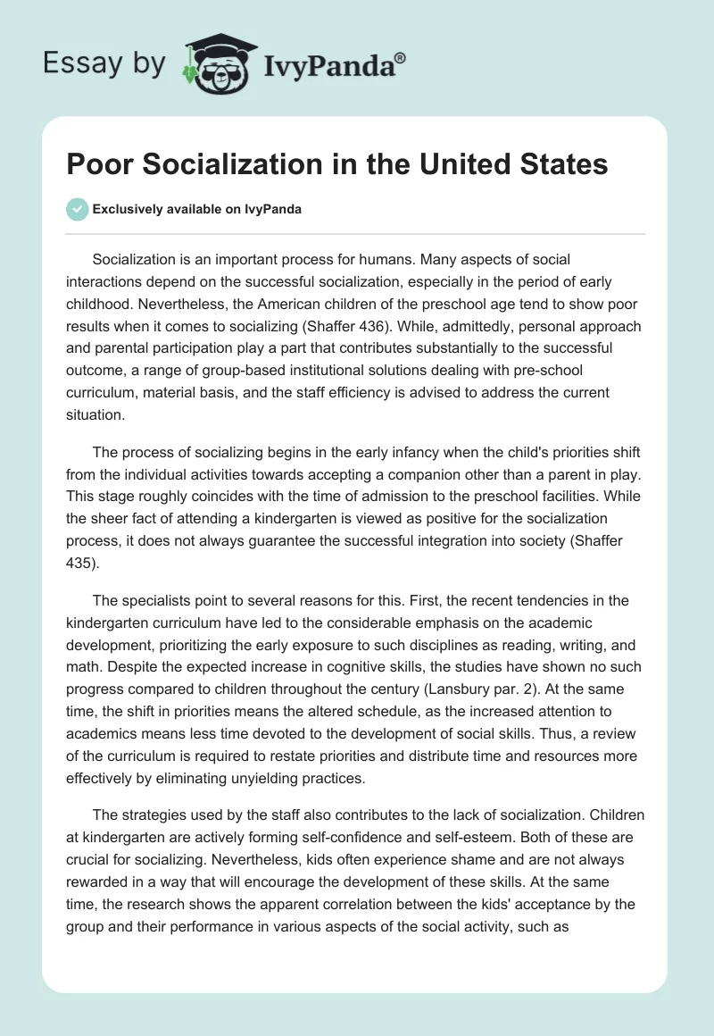 Poor Socialization in the United States. Page 1