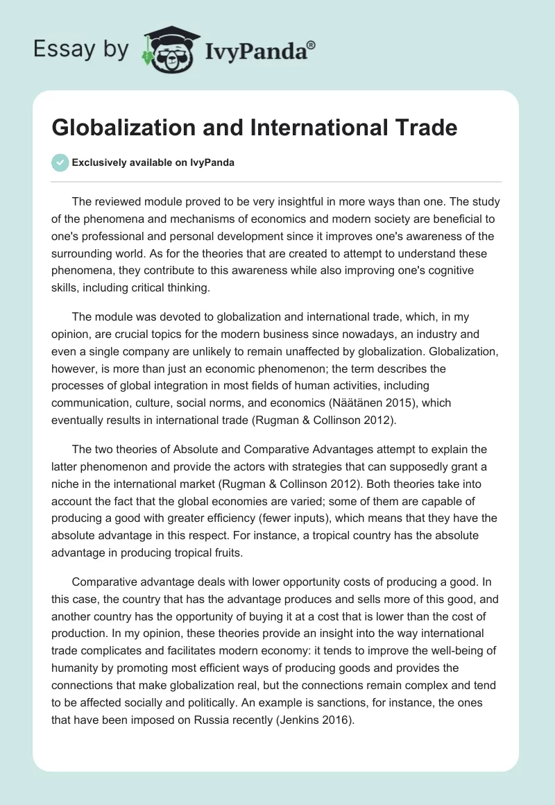 Globalization and International Trade. Page 1
