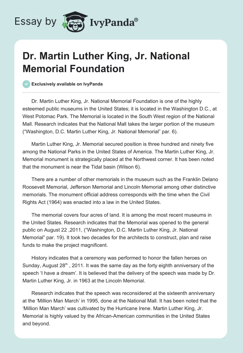 Dr. Martin Luther King, Jr. National Memorial Foundation. Page 1