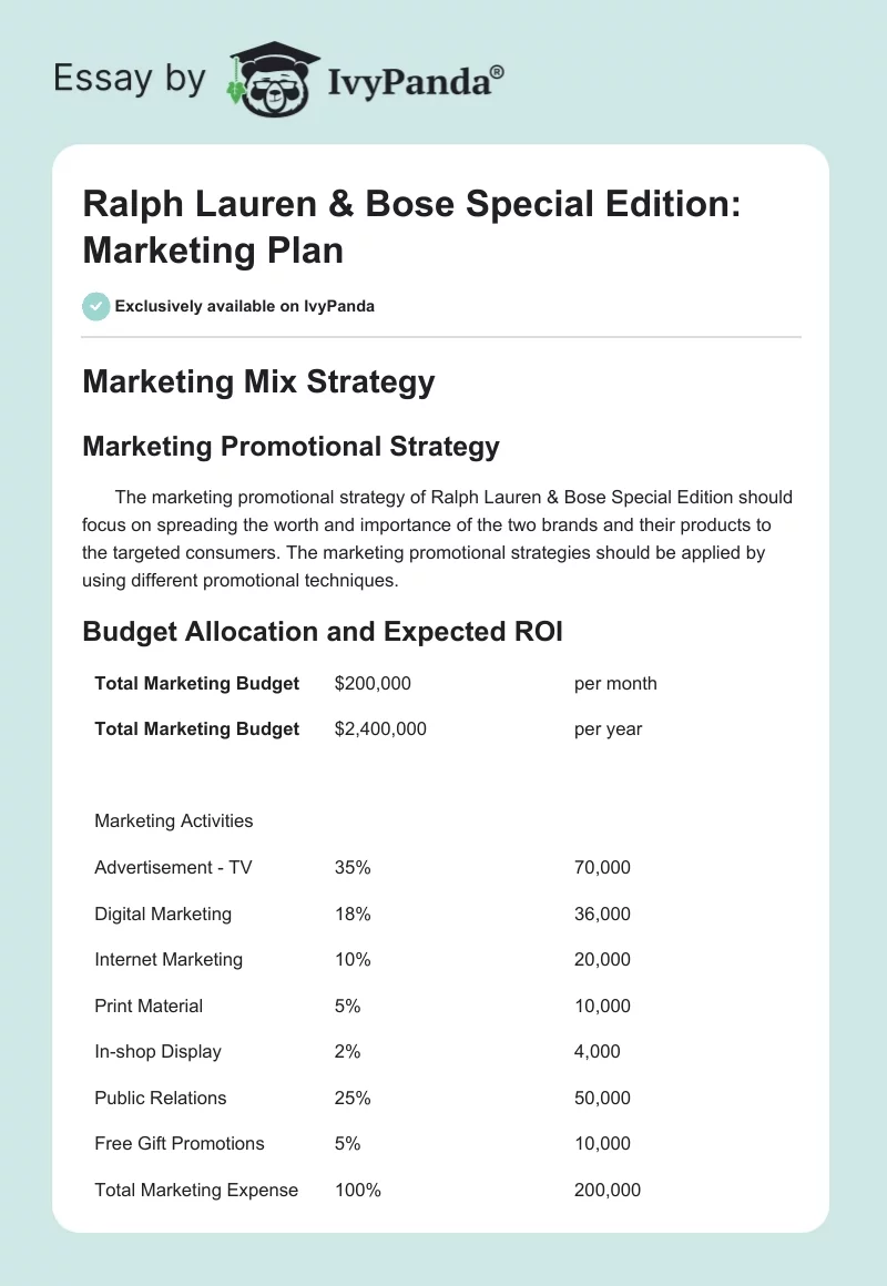 Ralph Lauren & Bose Special Edition: Marketing Plan. Page 1