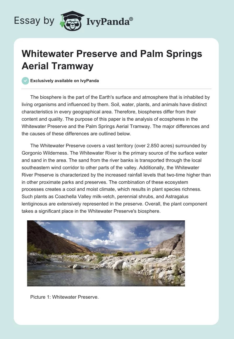 Whitewater Preserve and Palm Springs Aerial Tramway. Page 1