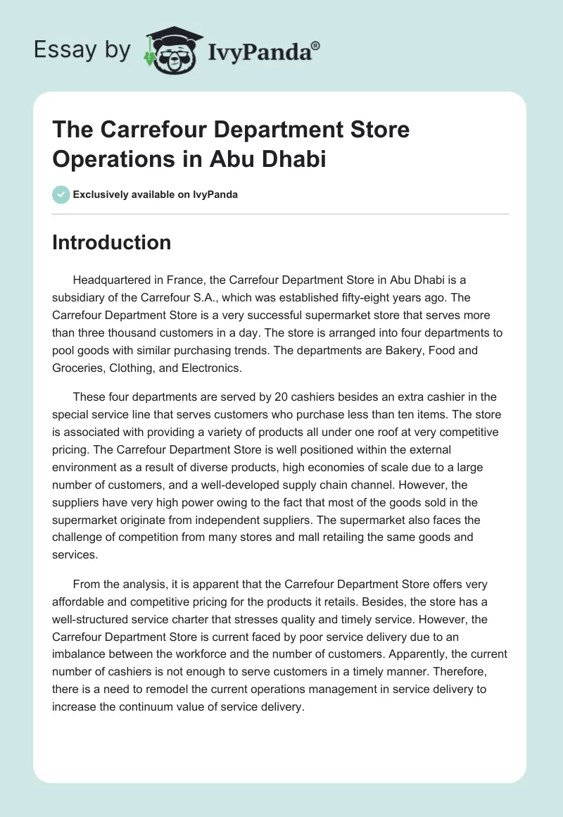The Carrefour Department Store Operations in Abu Dhabi. Page 1