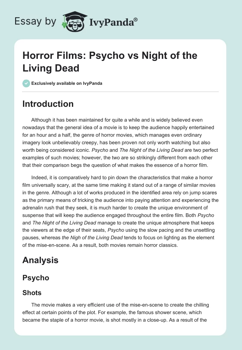 Horror Films: "Psycho" vs "Night of the Living Dead". Page 1