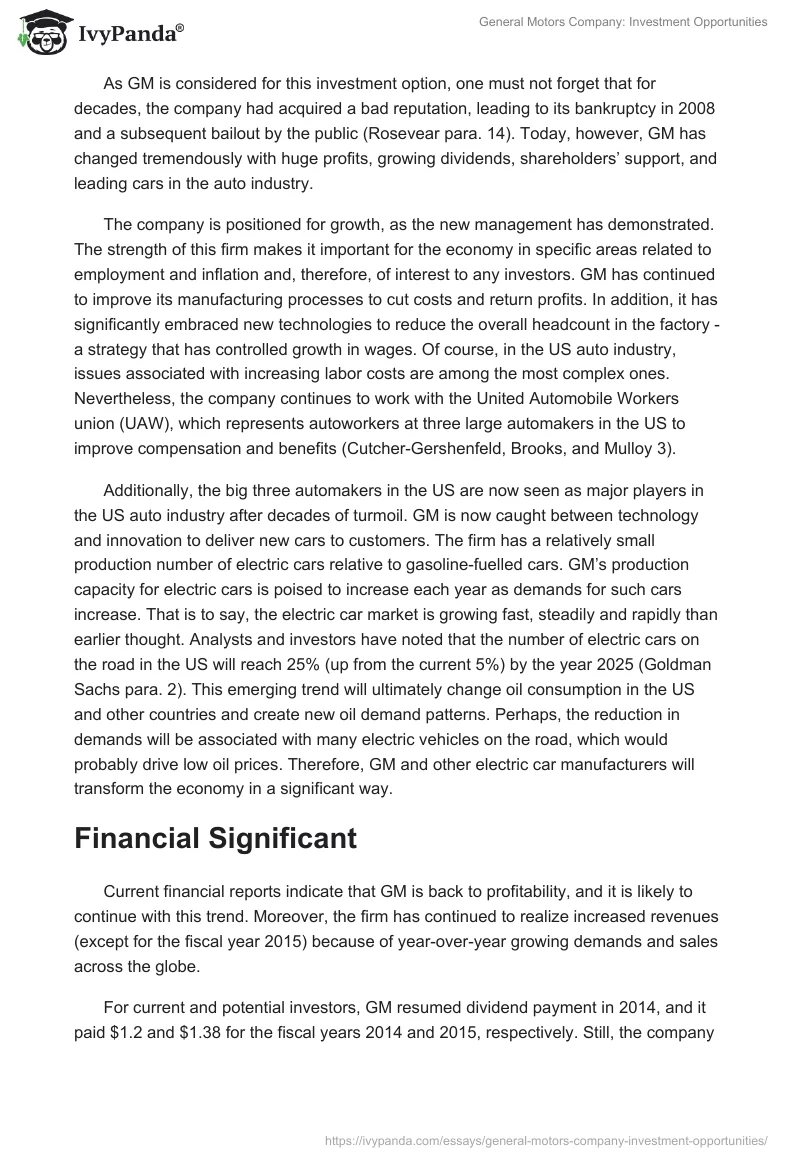 General Motors Company: Investment Opportunities. Page 2