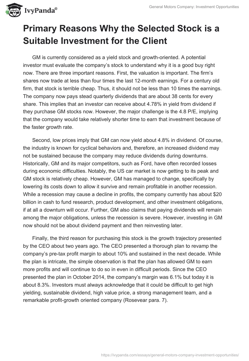 General Motors Company: Investment Opportunities. Page 4