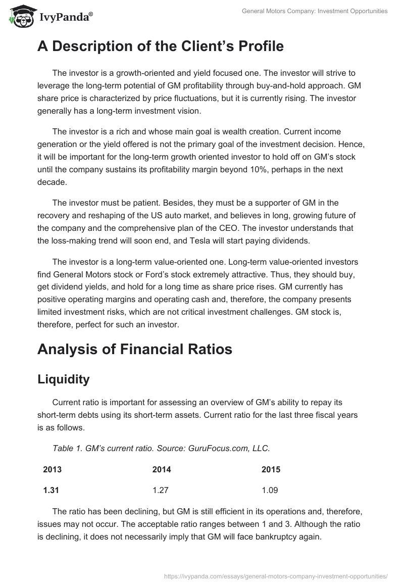 General Motors Company: Investment Opportunities. Page 5