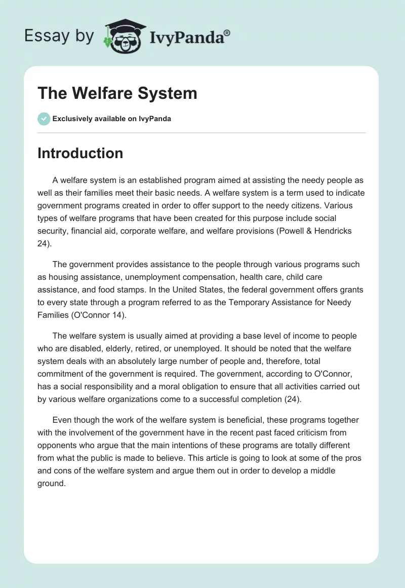 The Welfare System. Page 1