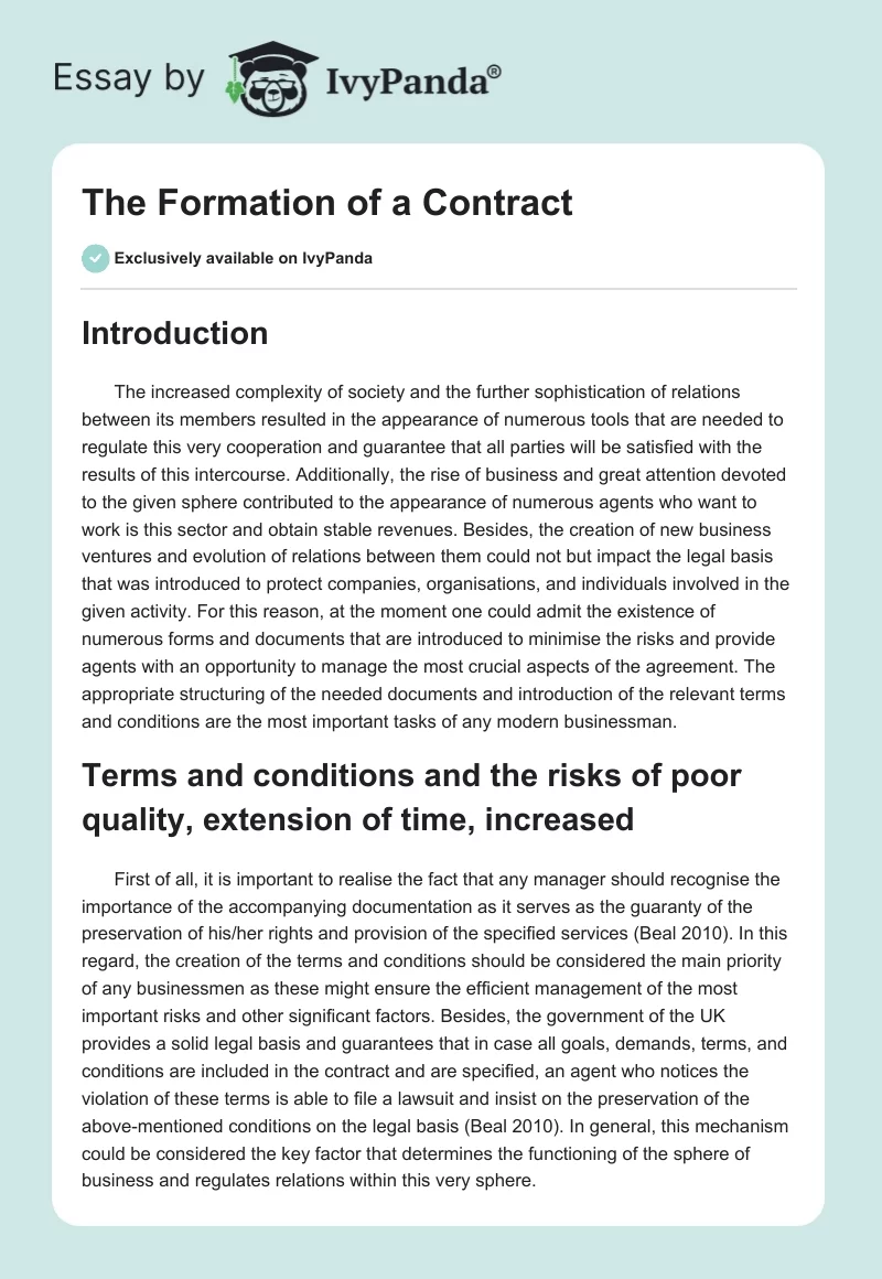The Formation of a Contract. Page 1
