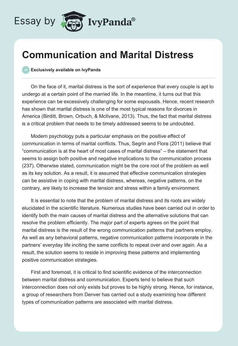 Communication and Marital Distress. Page 1