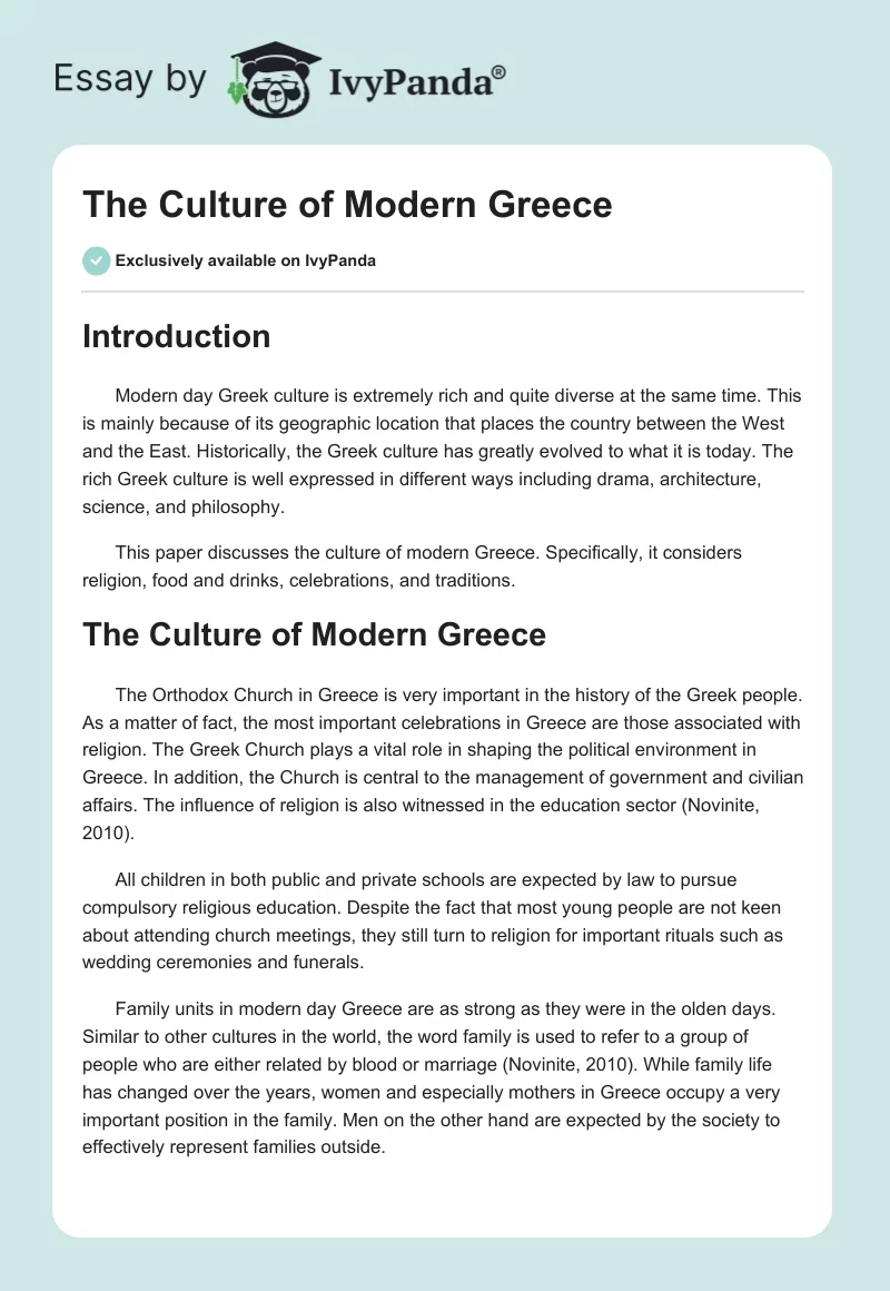 The Culture of Modern Greece. Page 1
