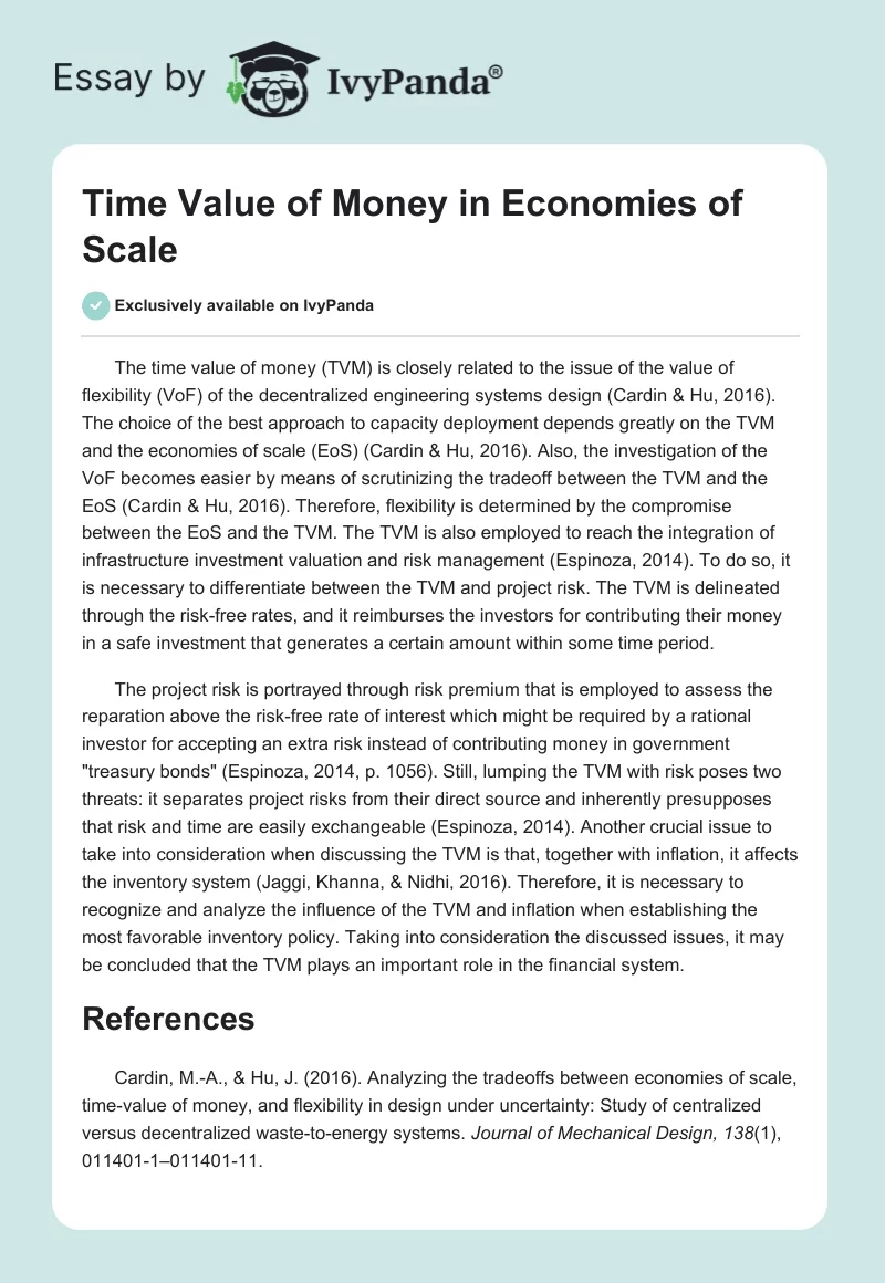 Time Value of Money in Economies of Scale. Page 1