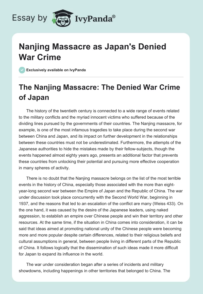 Nanjing Massacre as Japan's Denied War Crime. Page 1