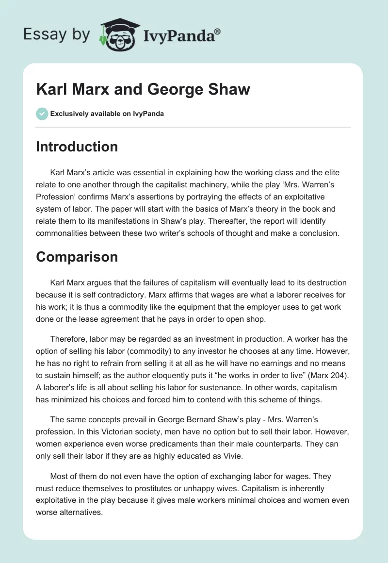 Karl Marx and George Shaw. Page 1