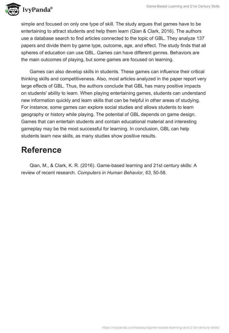 Game-Based Learning and 21st Century Skills. Page 2