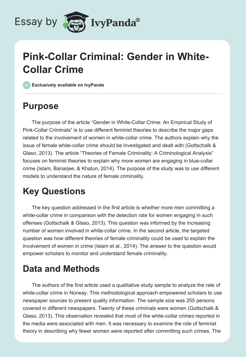Pink-Collar Criminal: Gender in White-Collar Crime. Page 1