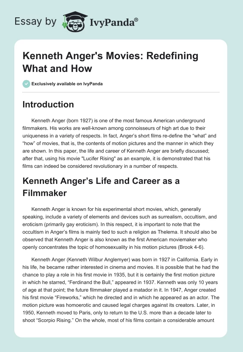 Kenneth Anger's Movies: Redefining "What" and "How". Page 1