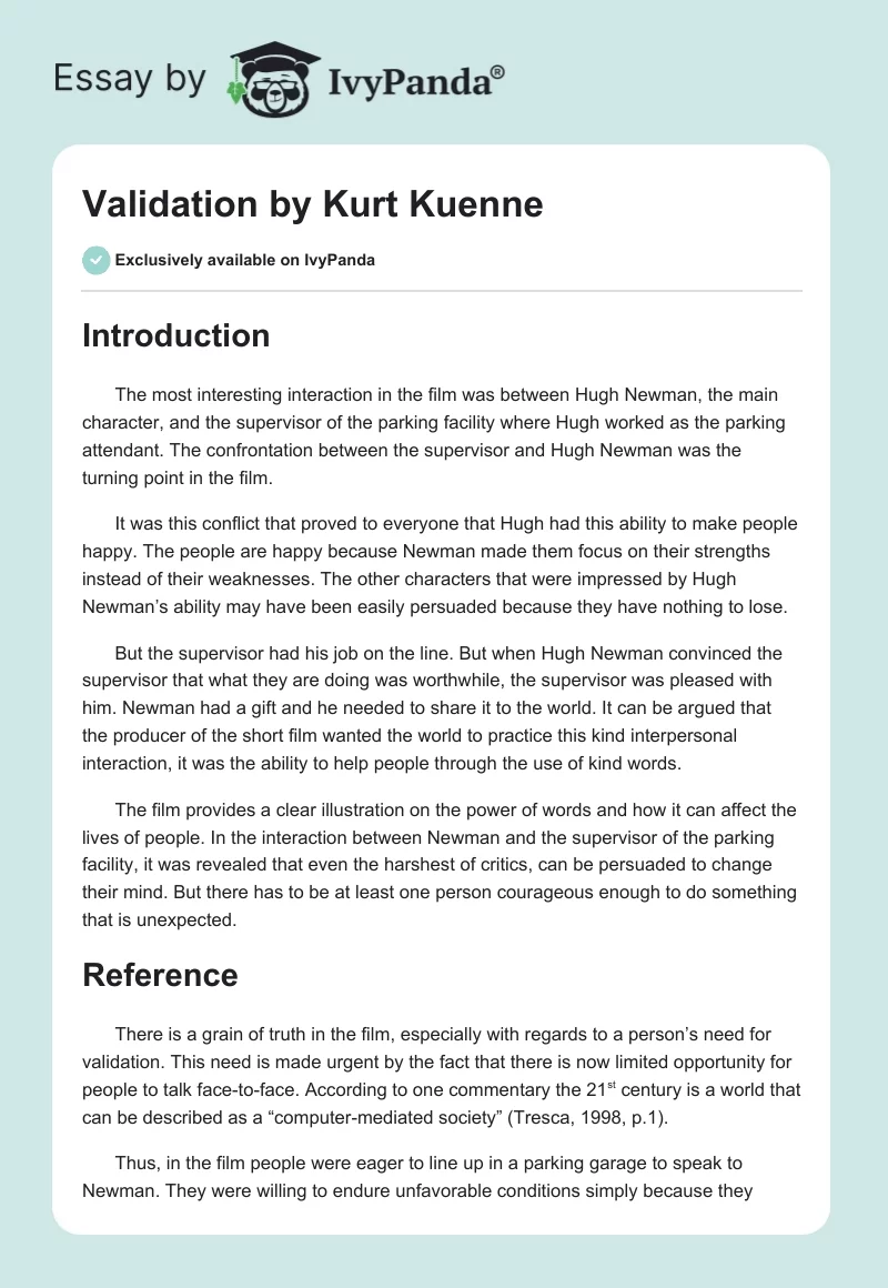 "Validation" by Kurt Kuenne. Page 1