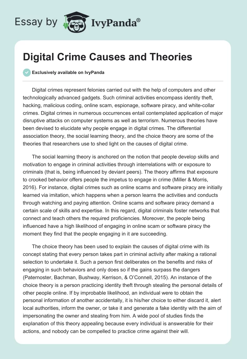 Digital Crime Causes and Theories. Page 1