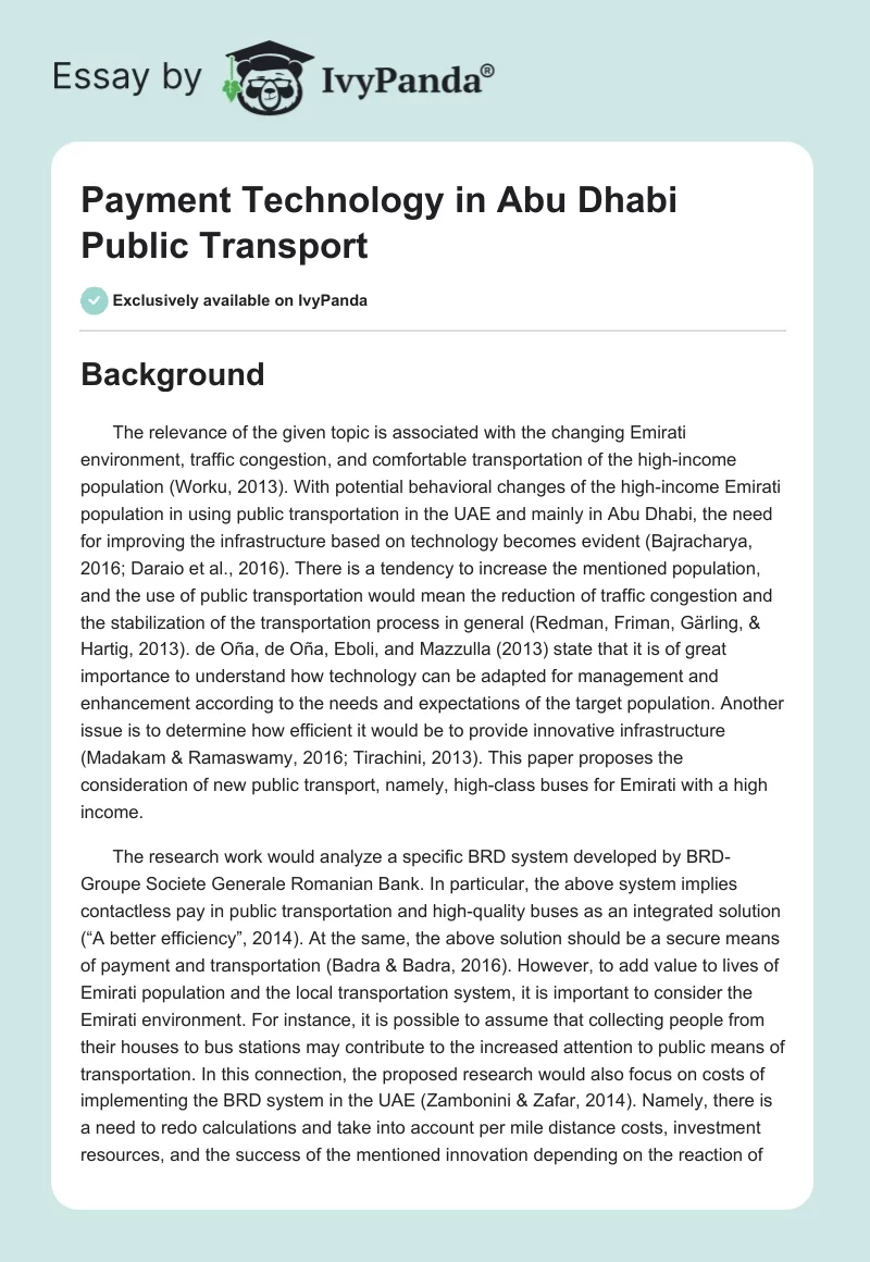 Payment Technology in Abu Dhabi Public Transport. Page 1