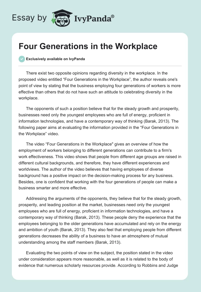 Four Generations in the Workplace. Page 1