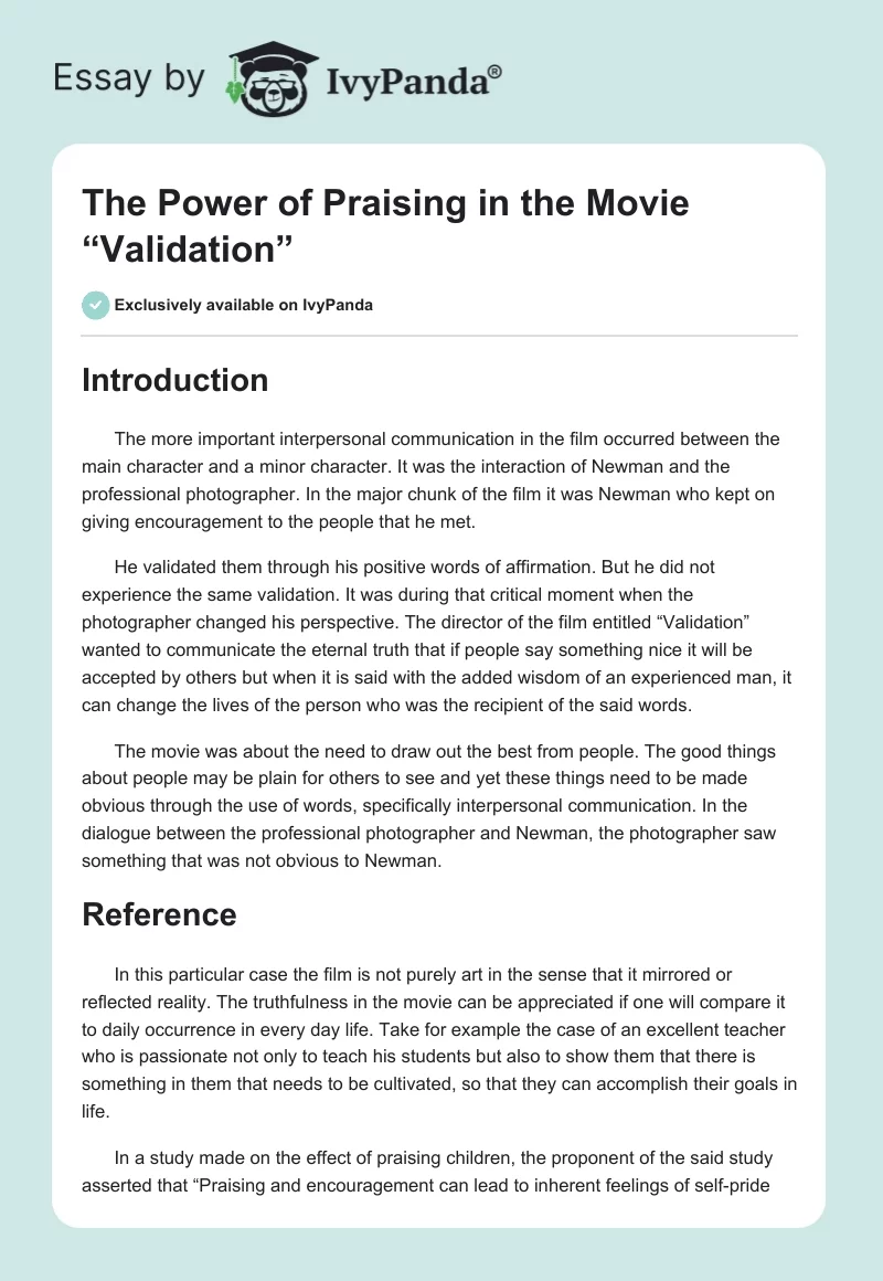 The Power of Praising in the Movie “Validation”. Page 1