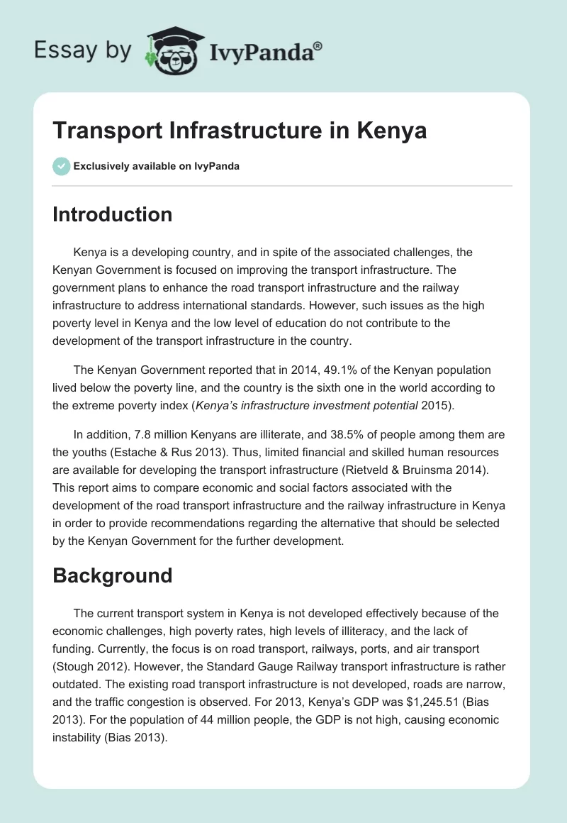 Transport Infrastructure in Kenya. Page 1