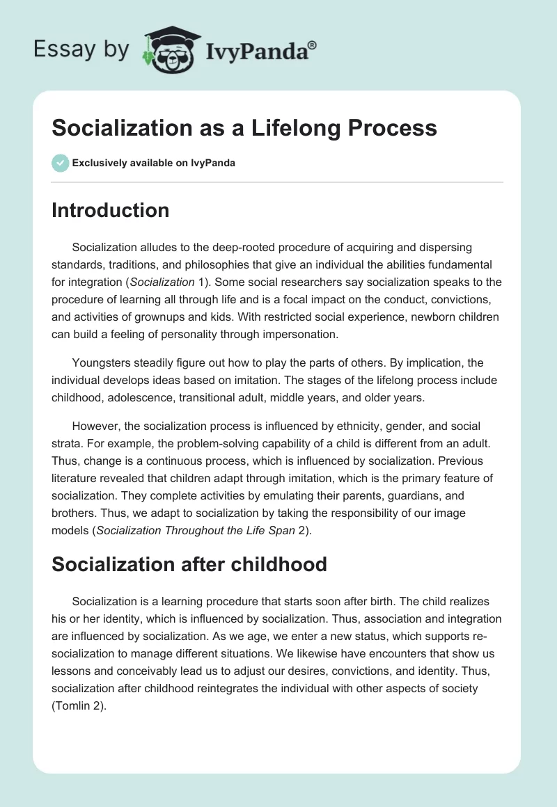 Socialization as a Lifelong Process. Page 1