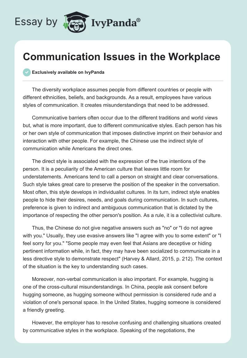 Communication Issues in the Workplace. Page 1