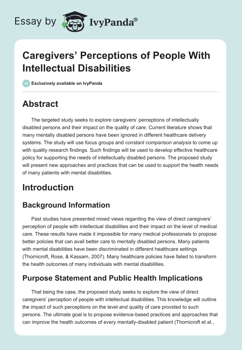 Caregivers’ Perceptions of People With Intellectual Disabilities. Page 1