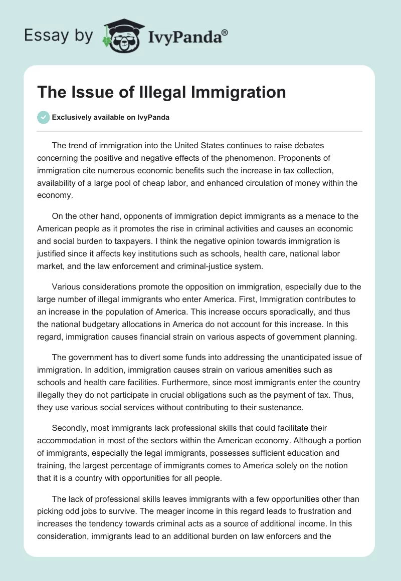The Issue of Illegal Immigration. Page 1
