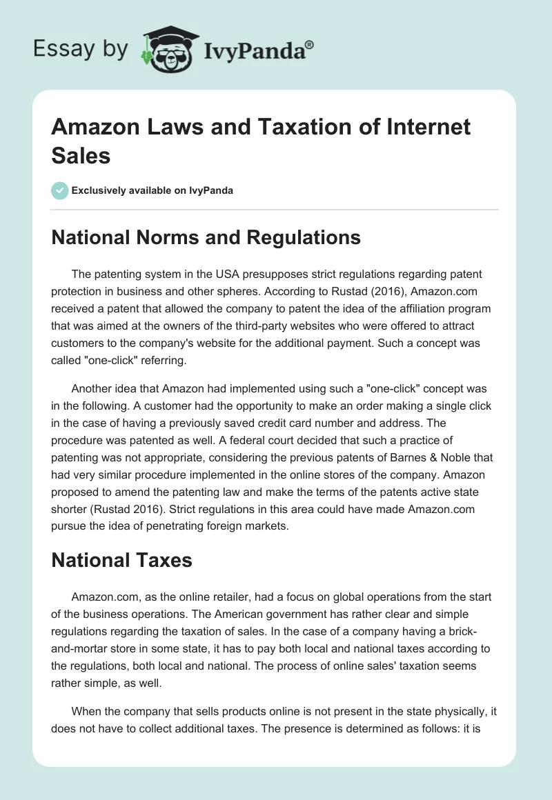 "Amazon Laws" and Taxation of Internet Sales. Page 1