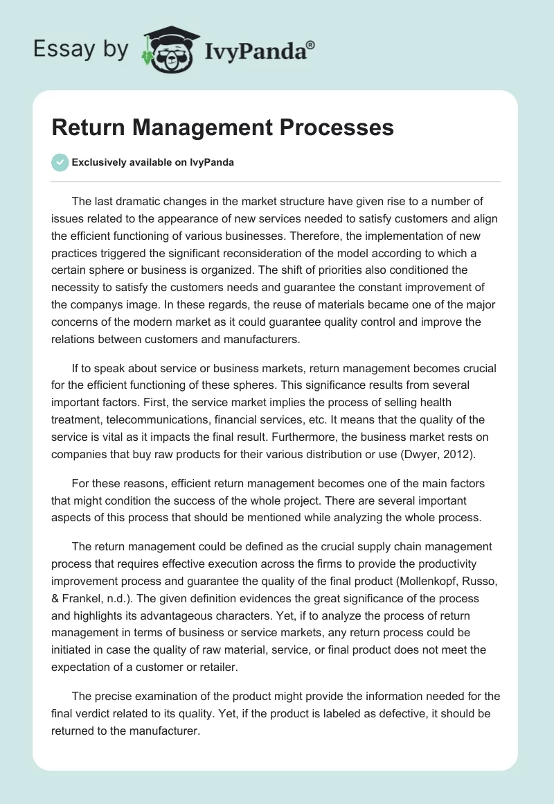 Return Management Processes. Page 1